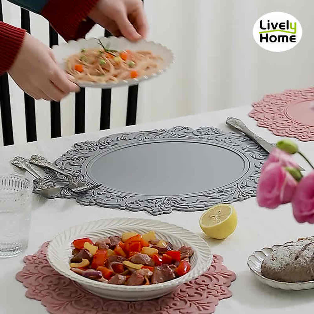 Silicone Oval Placemat Flower Embossed  5