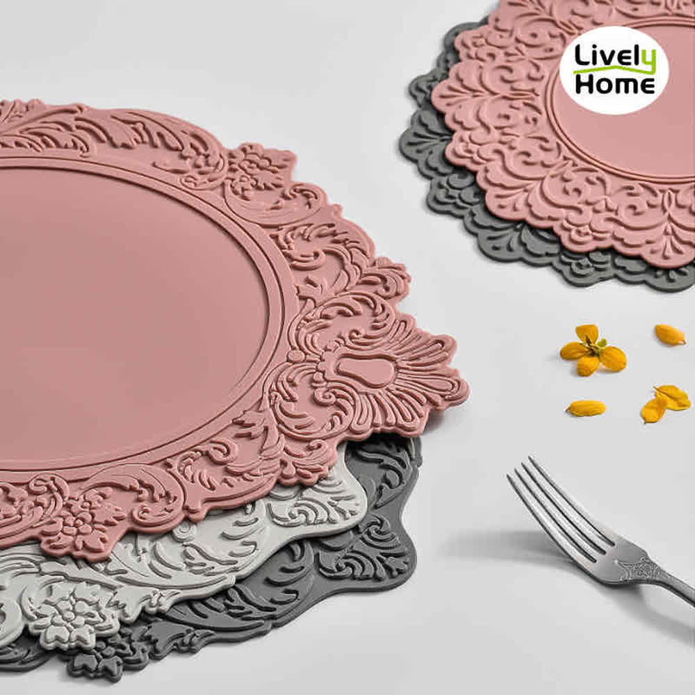 Silicone Oval Placemat Flower Embossed  3