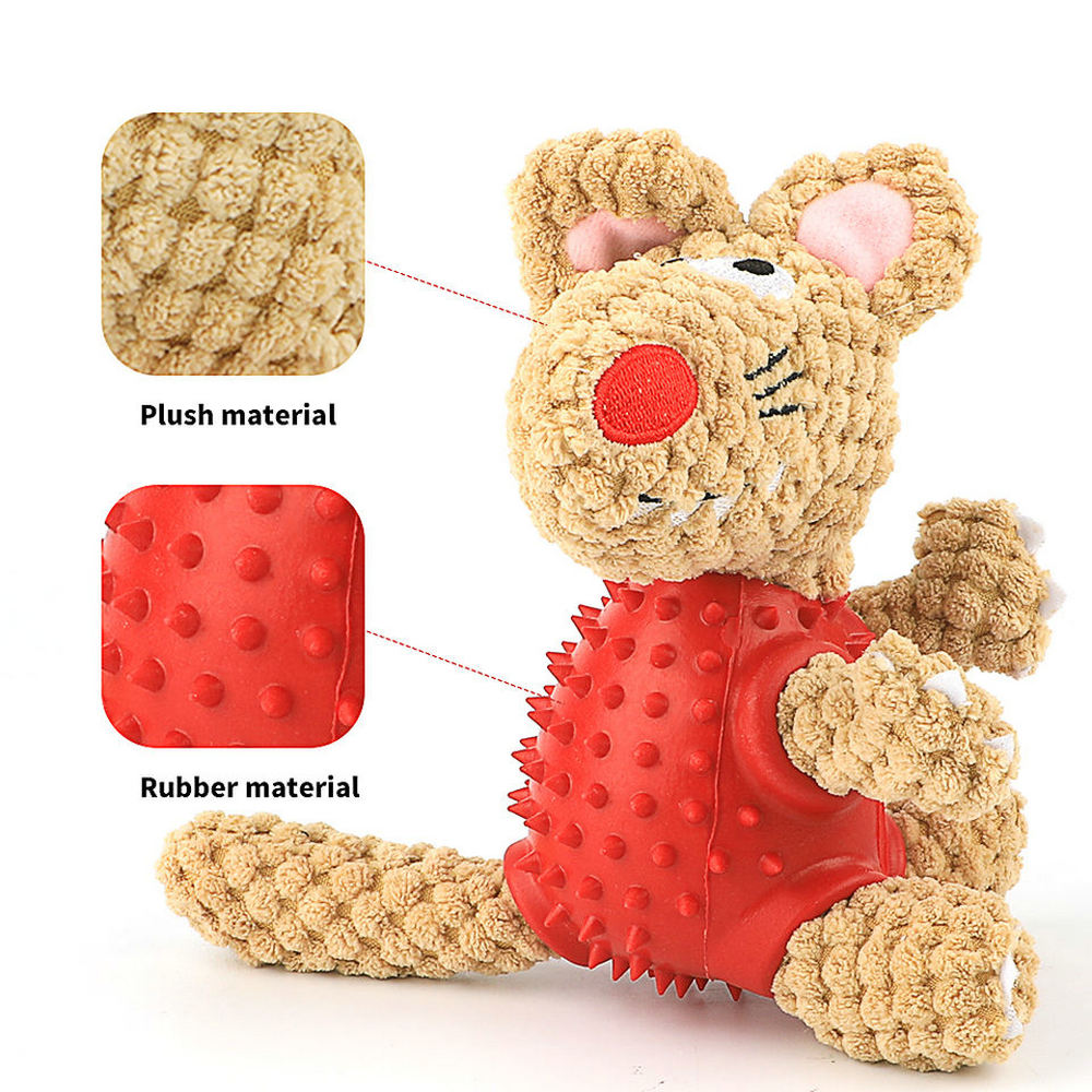 Combination Plush And Rubber Toy 2 In 1 Dog Chew Mouse Toy Bite Resistant Elastic 2