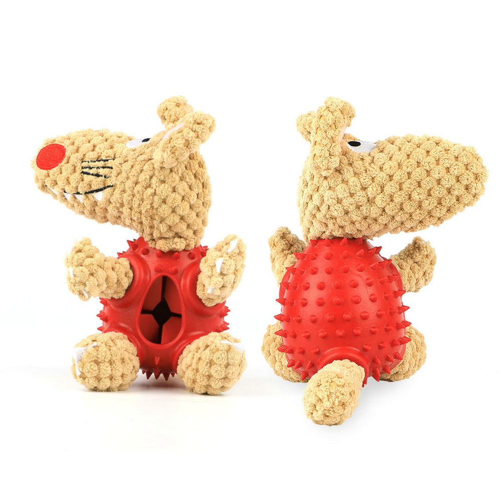 Combination Plush And Rubber Toy 2 In 1 Dog Chew Mouse Toy Bite Resistant Elastic 3