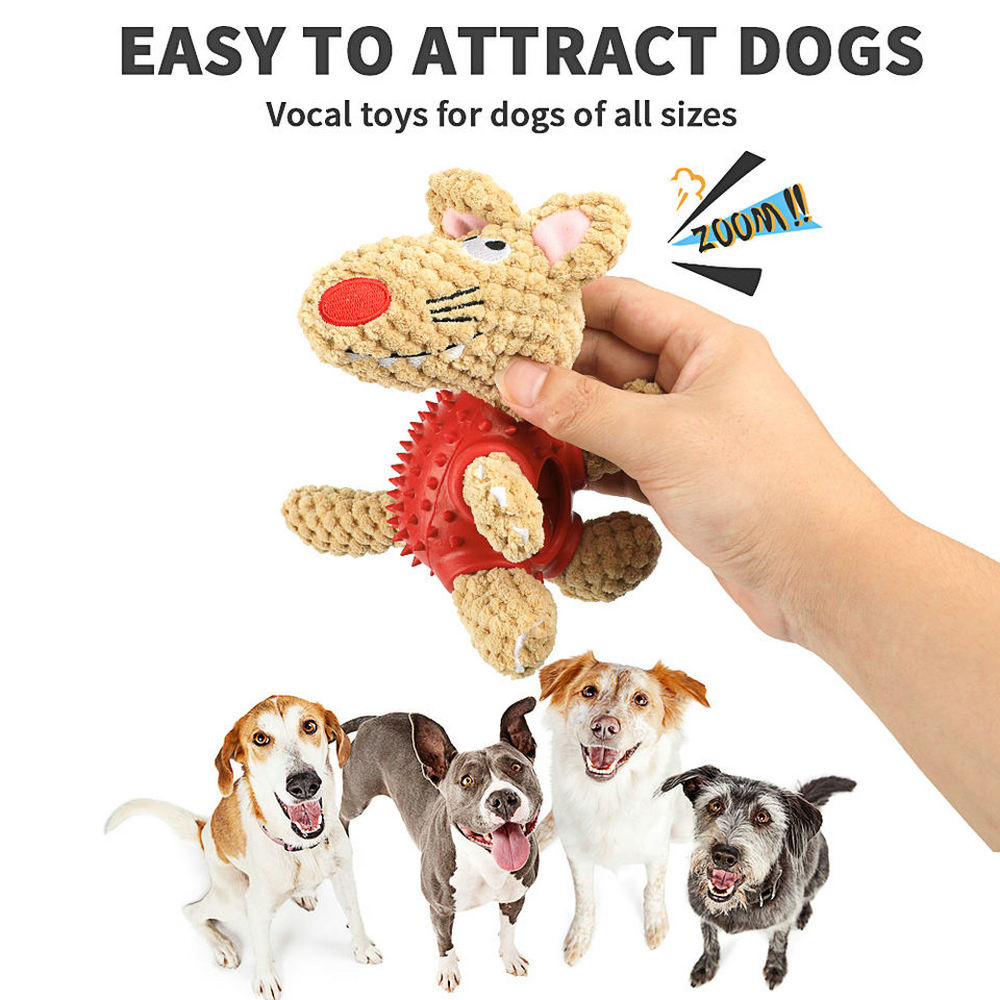 Combination Plush And Rubber Toy 2 In 1 Dog Chew Mouse Toy Bite Resistant Elastic 5