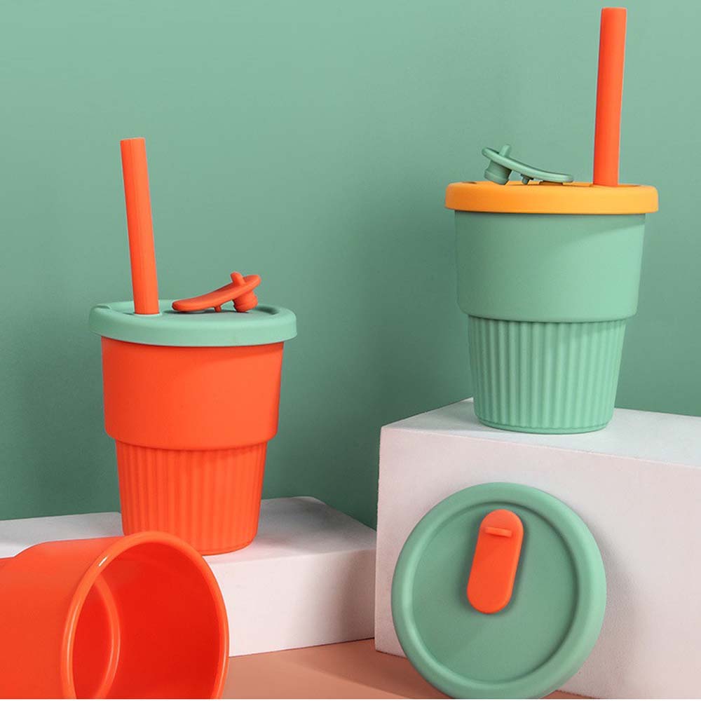  silicone straw cup Infant learning cup baby leak-proof silicone water cup 4