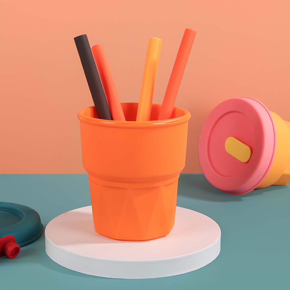  silicone straw cup Infant learning cup baby leak-proof silicone water cup 3