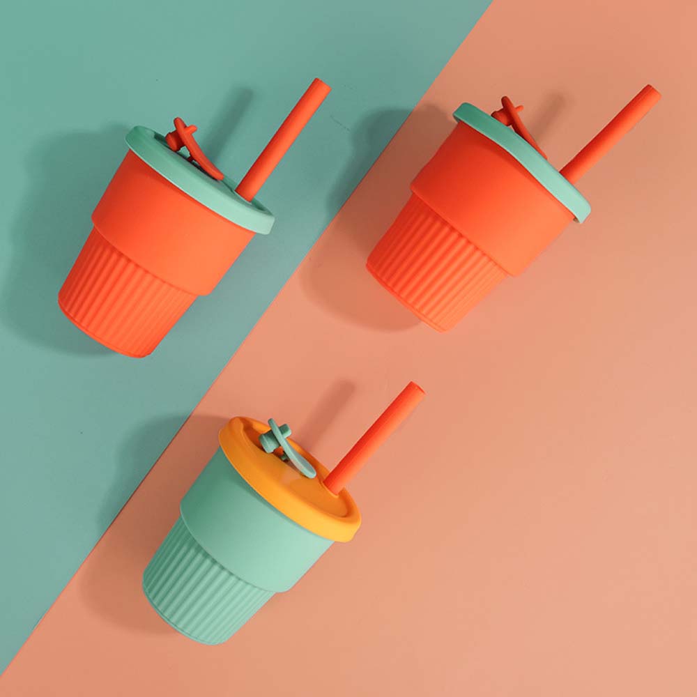  silicone straw cup Infant learning cup baby leak-proof silicone water cup 2