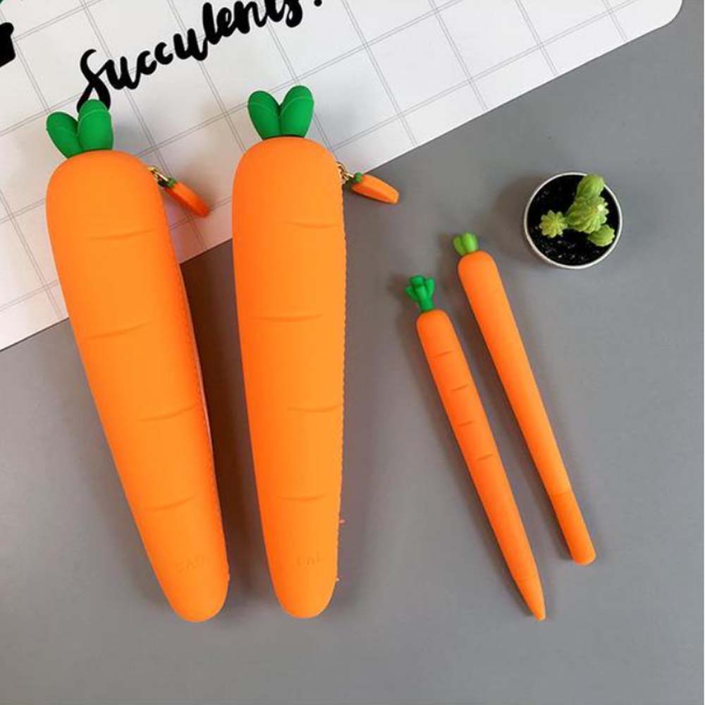 creative cartoon carrot soft silicone pen bag student cute portable pencil stationery storage pen case 4