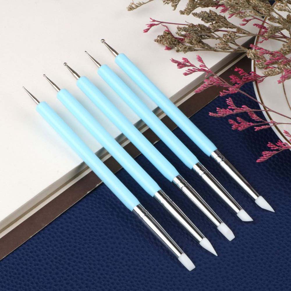 Silicone pen nail engraving embossing pen double end dot dot needle point drill pen set soft clay tool retouching pen 4