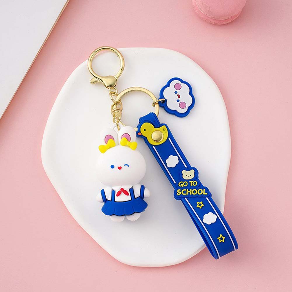 Cute bunny doll key chain school bag pendant key ring couple bag hanging trinket car key fob 2