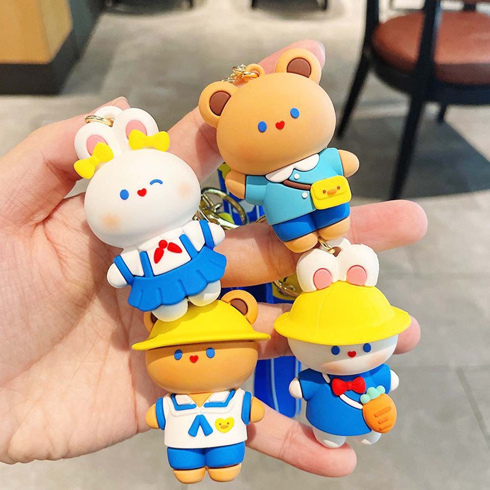 Cute bunny doll key chain school bag pendant key ring couple bag hanging trinket car key fob 4