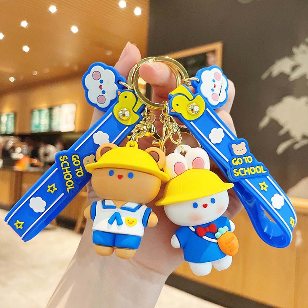 Cute bunny doll key chain school bag pendant key ring couple bag hanging trinket car key fob 3