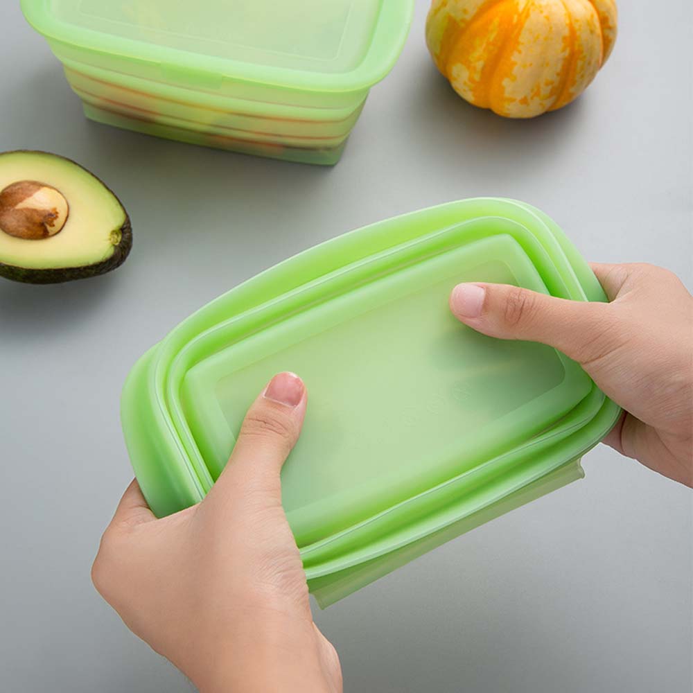 Silicone folding crisper box with lid Vegetable and fruit crisper box Lunch box silicone folding bento box lunch box  2