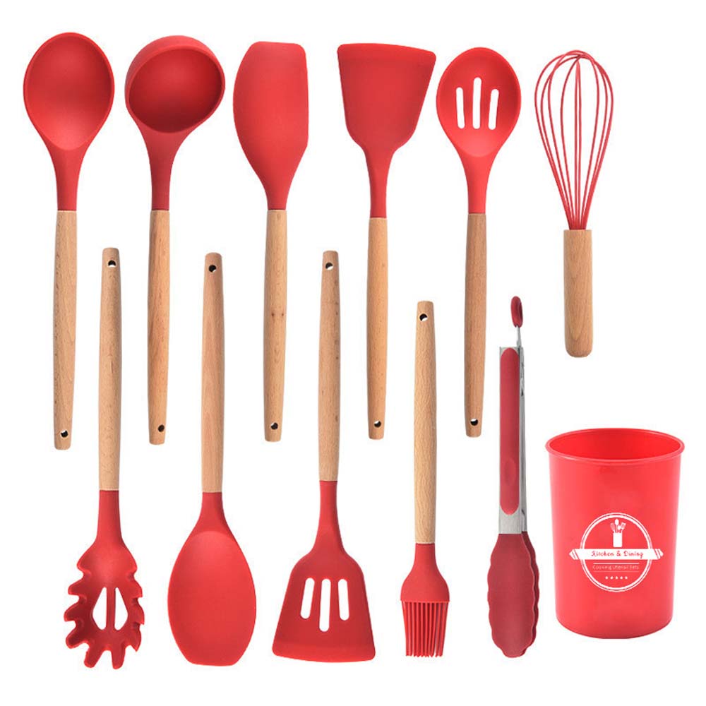 wooden handle silicone kitchenware set Kitchen utensils set 12 pieces set of kitchen utensils