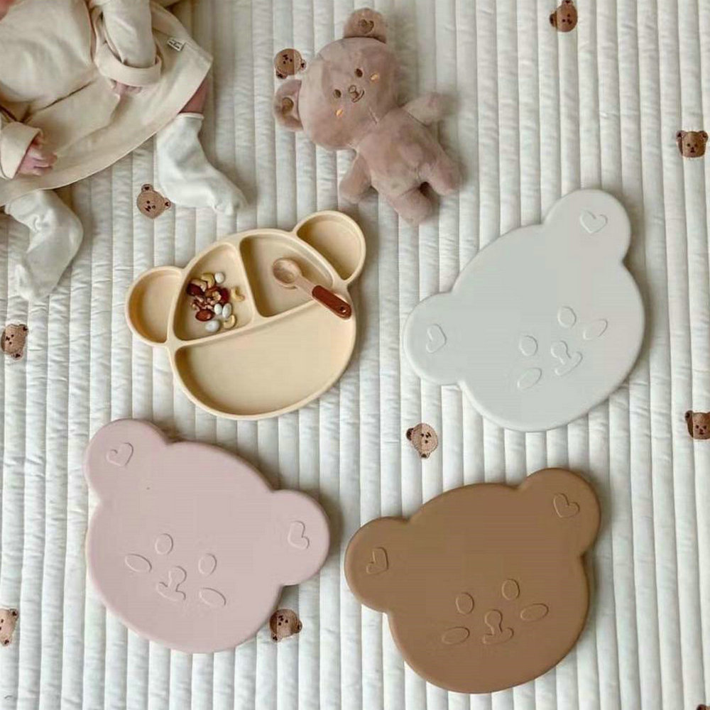 Baby Dinner Plate  Suption Cup Type  Baby Silicone Cutely Bear Divided Plate Children's Carton Learn To Eat Complementary Food Bowl			 3