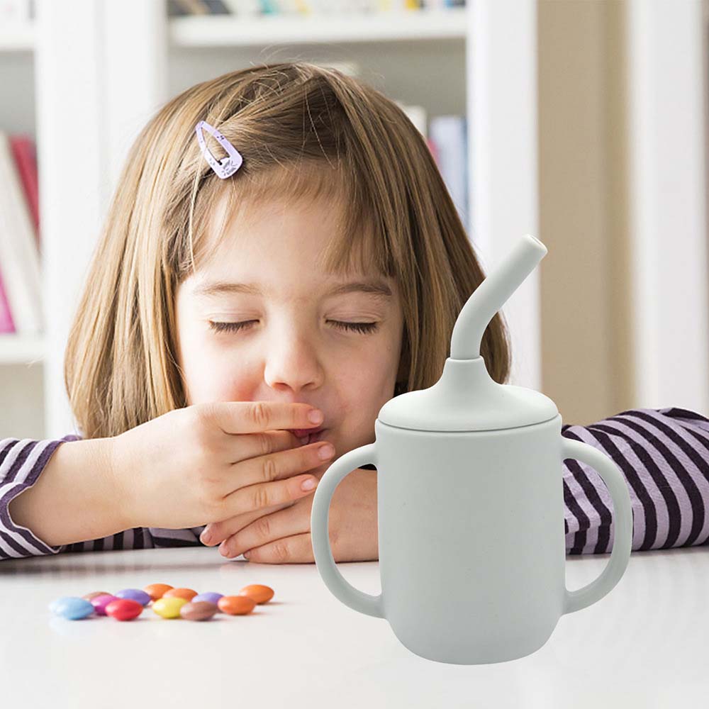 Food grade silicone straw cup high temperature anti-fall water cup infant amphora training drinking cup 5