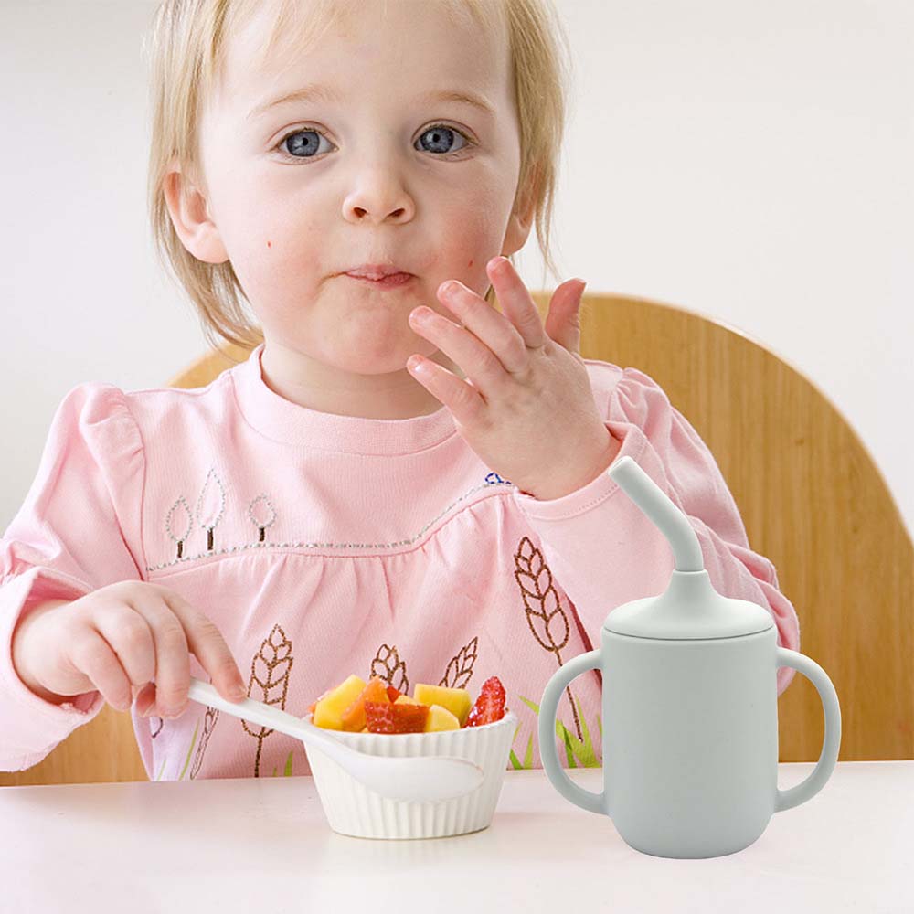 Food grade silicone straw cup high temperature anti-fall water cup infant amphora training drinking cup 7