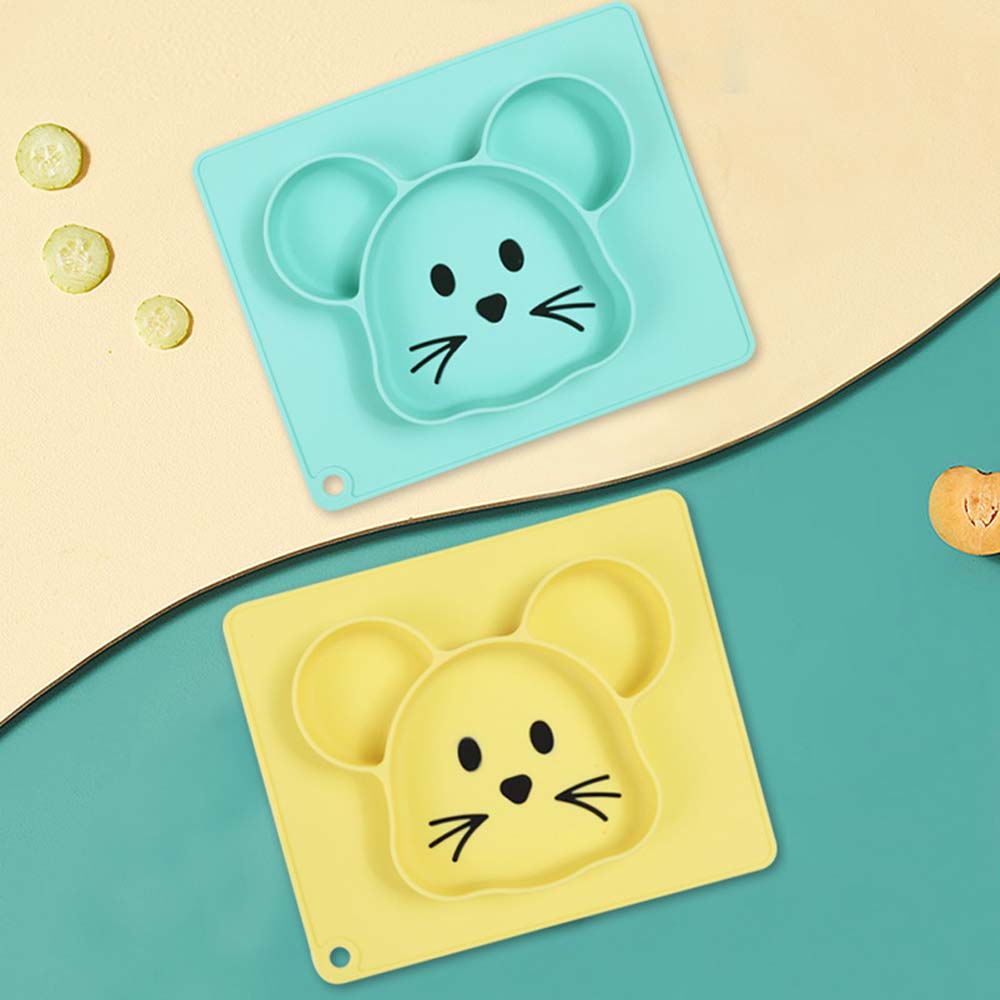 Creative cartoon silicone meal plate for baby food graded food supplement bowl integrated suction cup dinner plate 5