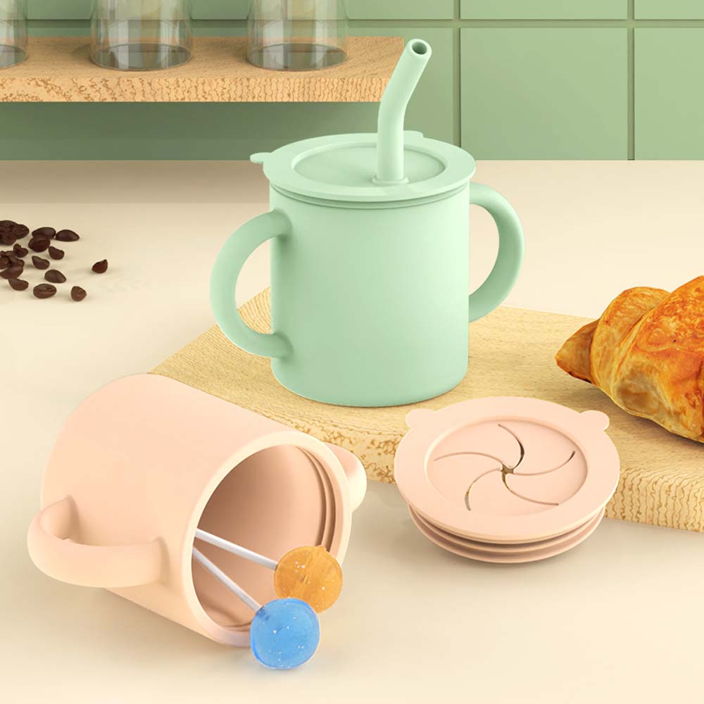 Silicone straw cup with straw child drop proof portable learning cup snack cup Baby silicone cup with lid 6