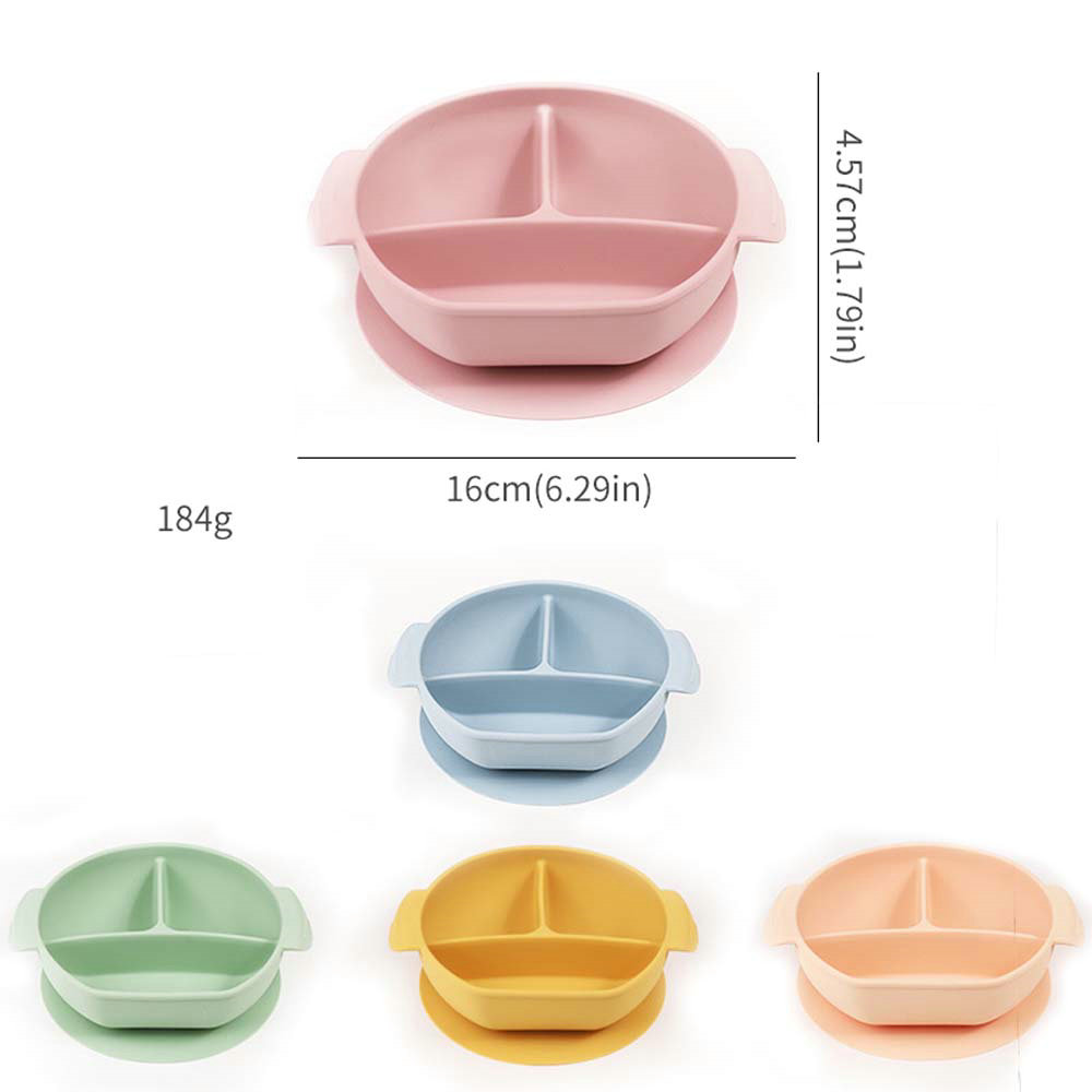 Baby integrated with suction cup compartment food tray fork and spoon feeding cutlery set children's silicone dinner plate 6