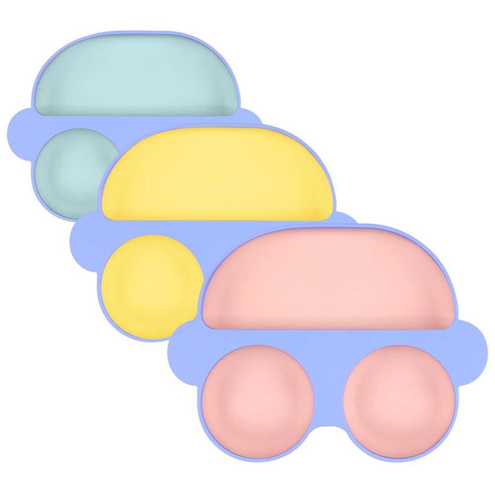Children's silicone meal plate ins cartoon car baby dinner plate integrated compartment food supplement baby tableware 4