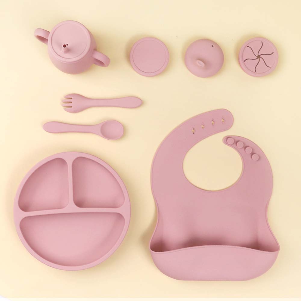 Silicone set full set of children's meal plate divider plate baby bib baby plate complementary food mother and baby products 3