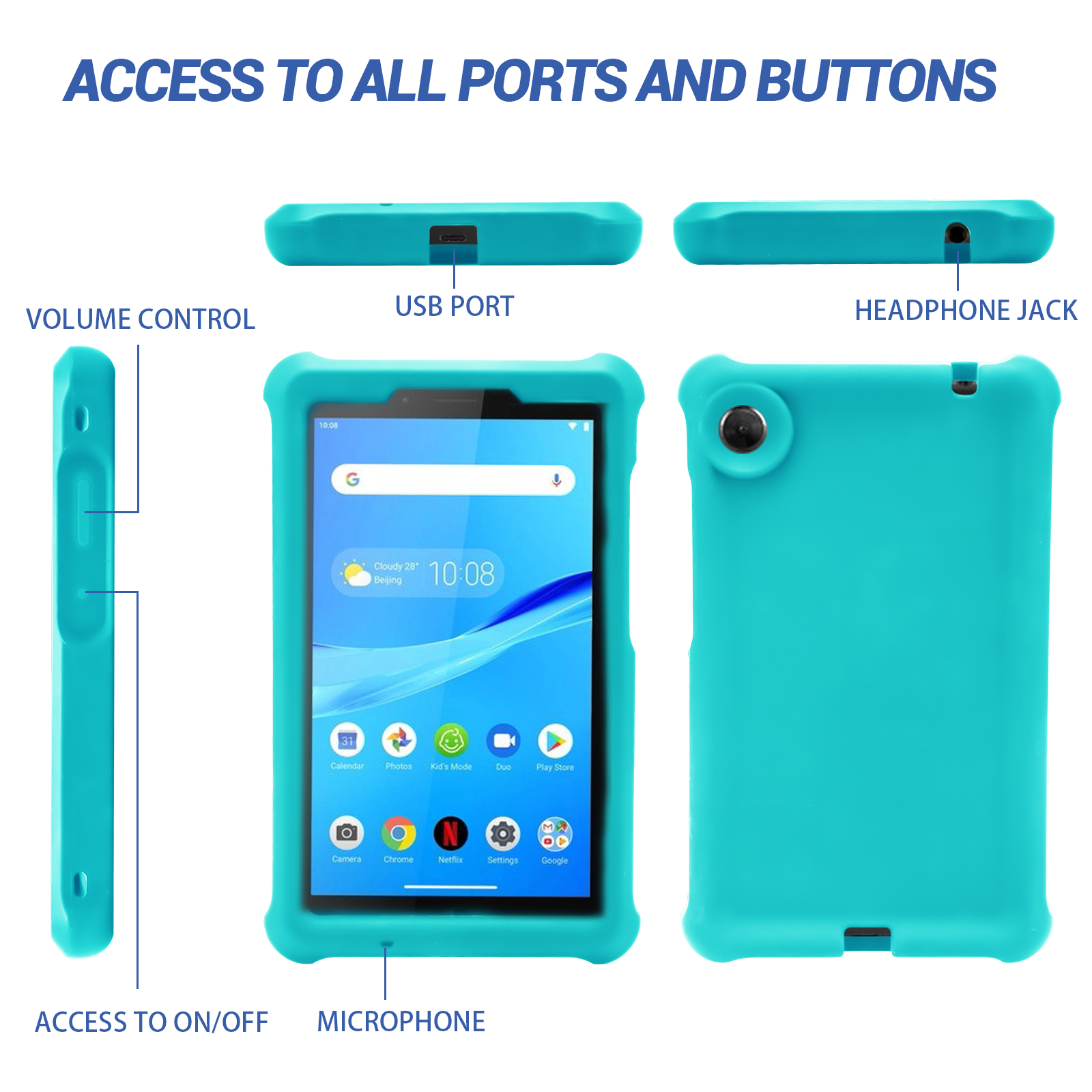 MingShore Case for Lenovo Tab M7 TB-7305F TB-7306F, Soft Heavy Duty Cover for Lenovo Tab M7 Gen 2 TB-7305F/X/I Tab M7 Gen 3 TB-7306F/X/I Kids Friendly Rugged Silicone Case (Turquoise) 6