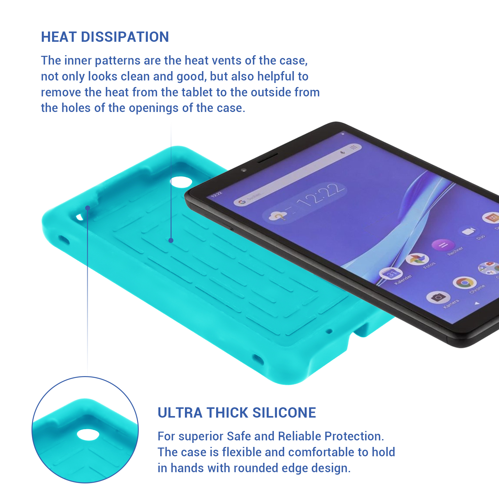 MingShore Case for Lenovo Tab M7 TB-7305F TB-7306F, Soft Heavy Duty Cover for Lenovo Tab M7 Gen 2 TB-7305F/X/I Tab M7 Gen 3 TB-7306F/X/I Kids Friendly Rugged Silicone Case (Turquoise) 3