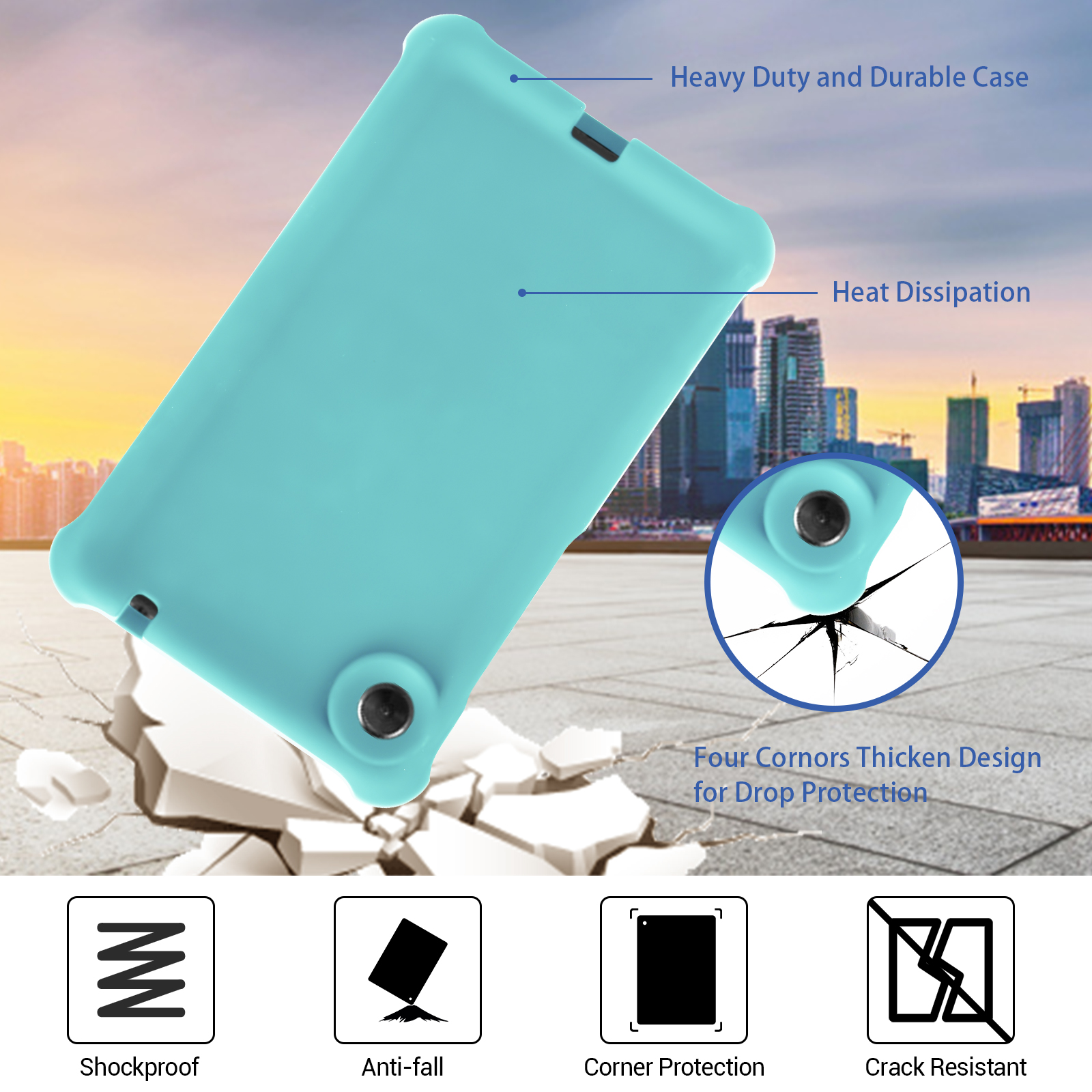 MingShore Case for Lenovo Tab M7 TB-7305F TB-7306F, Soft Heavy Duty Cover for Lenovo Tab M7 Gen 2 TB-7305F/X/I Tab M7 Gen 3 TB-7306F/X/I Kids Friendly Rugged Silicone Case (Turquoise) 2