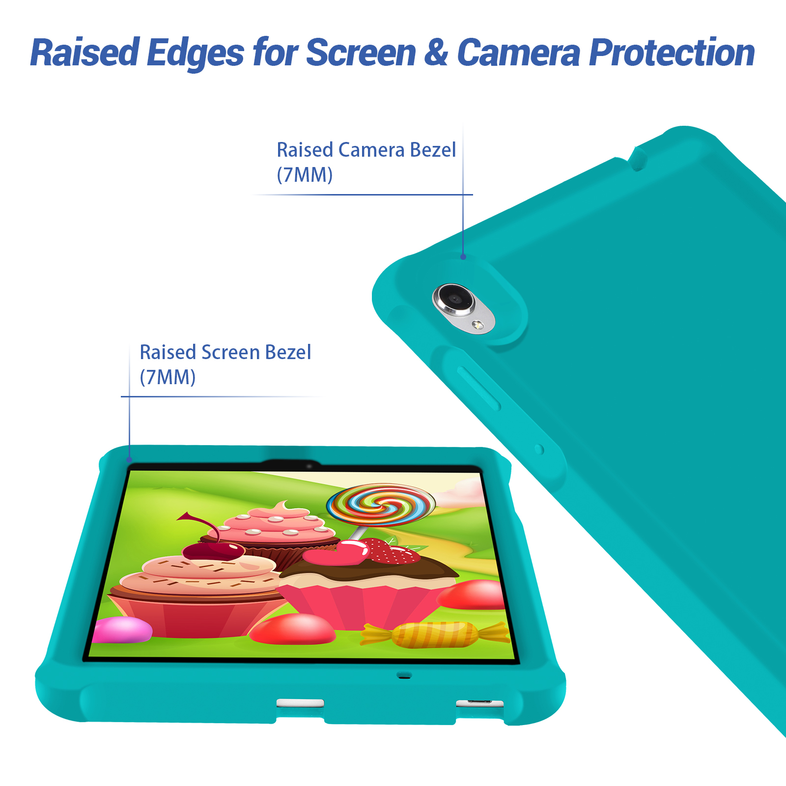 MingShore Universal For Lenovo Tab M8 HD,Smart Tab M8,Tab M8 FHD,Tab M8 3rd Gen 8.0 Inch Tablet Silicone Rubber Rear Bumper Kids Friendly Washable Durable Rugged Case Turquoise 4
