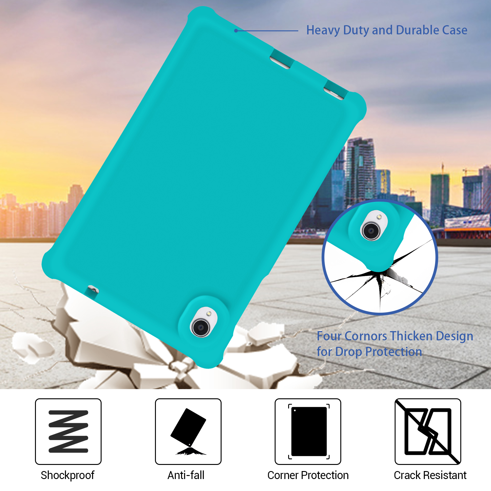 MingShore Universal For Lenovo Tab M8 HD,Smart Tab M8,Tab M8 FHD,Tab M8 3rd Gen 8.0 Inch Tablet Silicone Rubber Rear Bumper Kids Friendly Washable Durable Rugged Case Turquoise 3