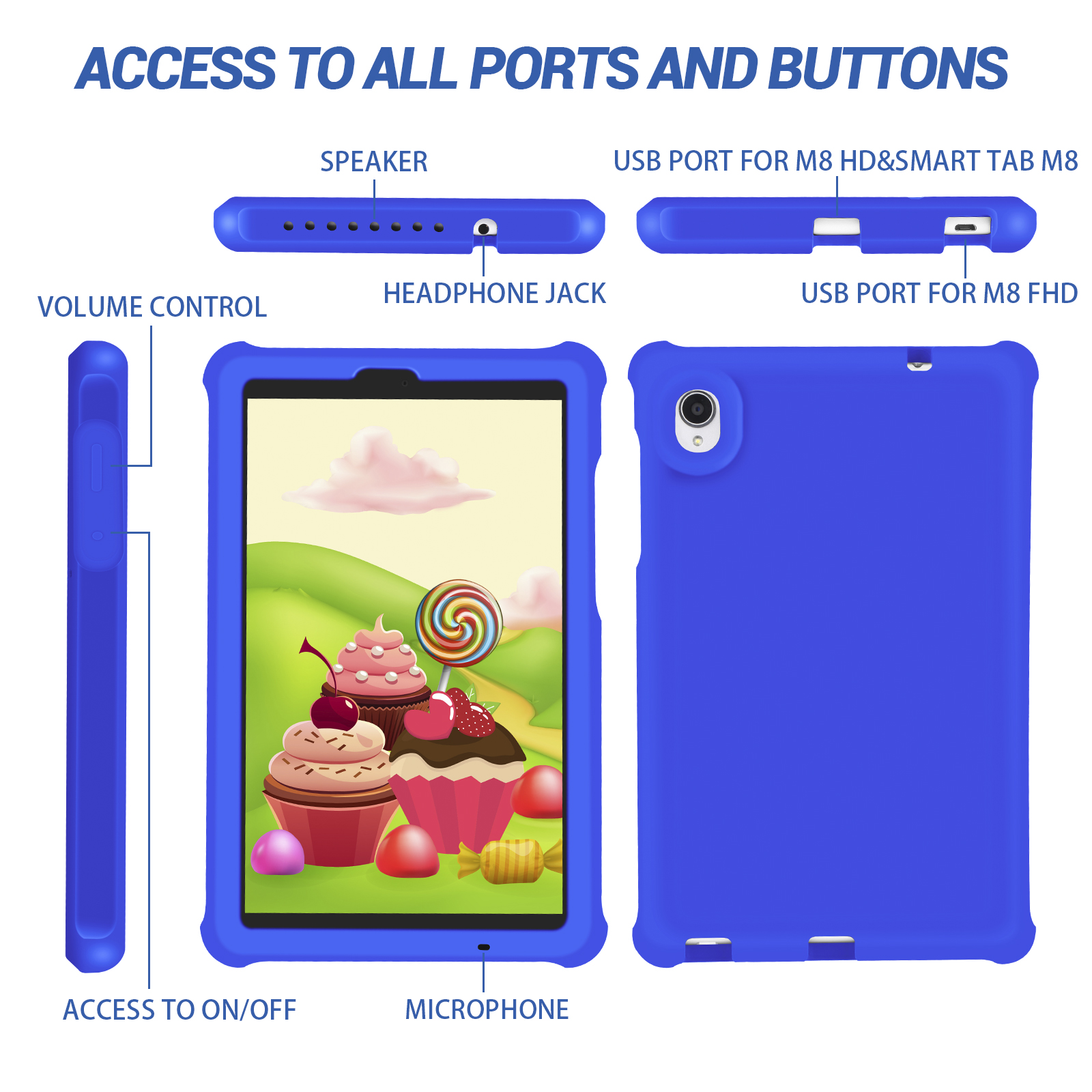 MingShore Universal For Lenovo Tab M8 HD,Smart Tab M8,Tab M8 FHD,Tab M8 3rd Gen 8.0 Inch Tablet Silicone Rubber Rear Bumper Kids Friendly Washable Durable Rugged Case Blue 5