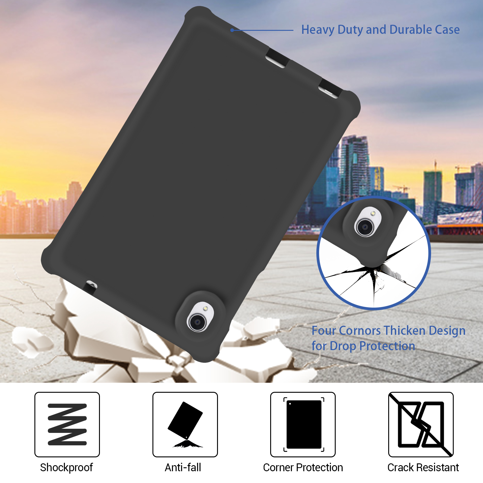 MingShore Universal For Lenovo Tab M8 HD,Smart Tab M8,Tab M8 FHD,Tab M8 3rd Gen 8.0 Inch Tablet Silicone Rubber Rear Bumper Kids Friendly Washable Durable Rugged Case Black 3