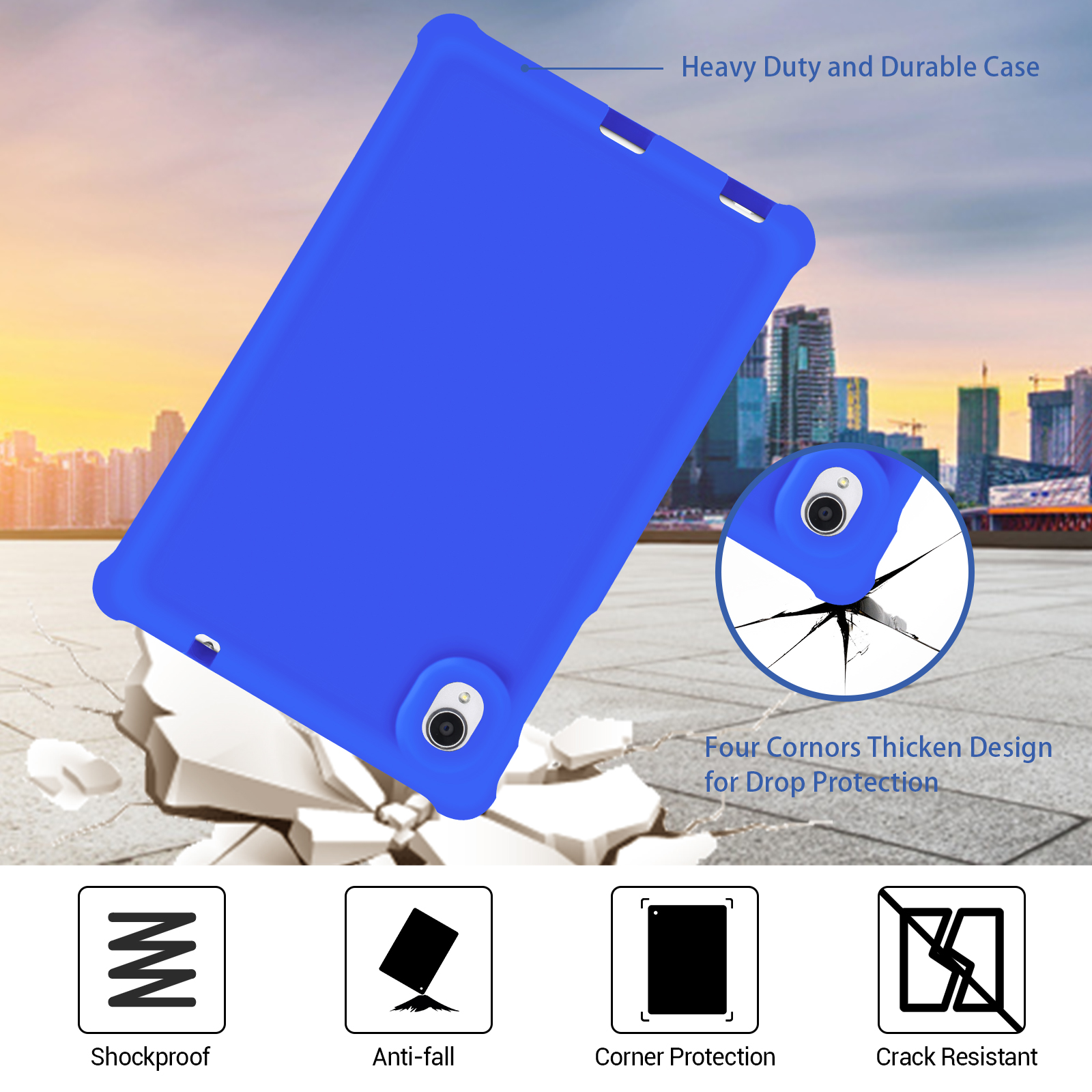MingShore Universal For Lenovo Tab M8 HD,Smart Tab M8,Tab M8 FHD,Tab M8 3rd Gen 8.0 Inch Tablet Silicone Rubber Rear Bumper Kids Friendly Washable Durable Rugged Case Blue 3