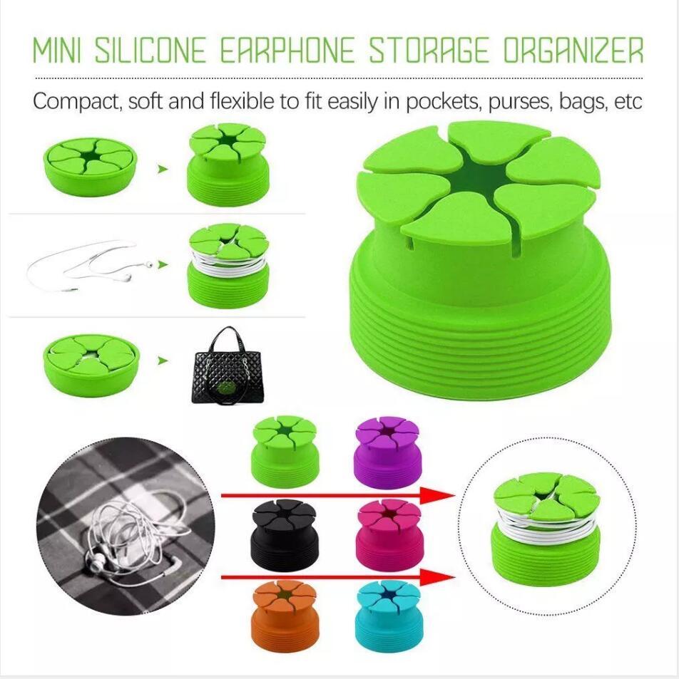 MingShore Silicone Cable Organizer For Earphones Digital Cables Portable Colorful Mini Earphone Holder Bowl Shape Cord Wire Cable Winder Green 2
