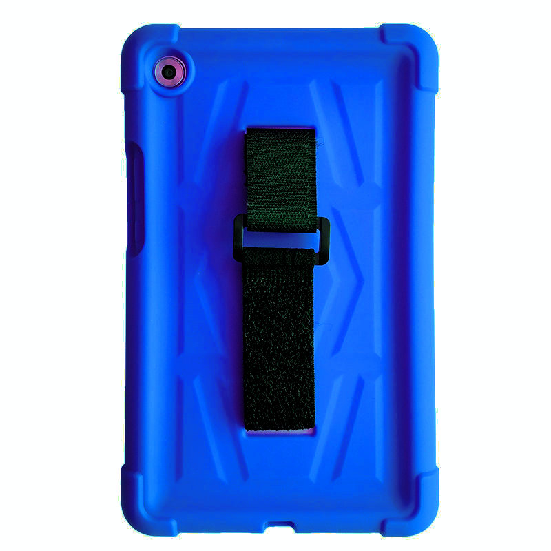 MingShore For Huawei MediaPad M5 8.4 Inch Tablet 2018 Released Silicone Rubber Rear Bumper SHT-W09-AL09 Kids Friendly Handstrap Soft Rugged Case BLUE 2