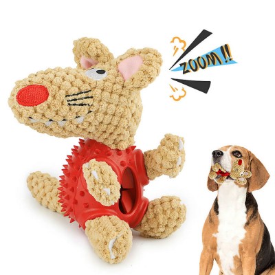 Combination Plush And Rubber Toy 2 In 1 Dog Chew Mouse Toy Bite Resistant Elastic