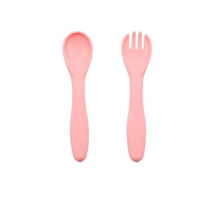 Pure silicone for kids Kids eating training spoon fork set Feeding spoon soup spoon complementary food tableware