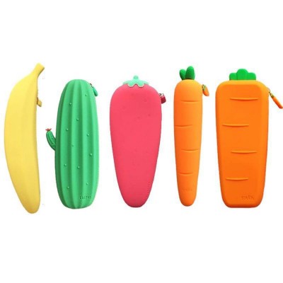 creative cartoon carrot soft silicone pen bag student cute portable pencil stationery storage pen case