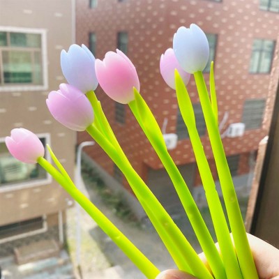 creative light color change tulip silicone gel pen small fresh cute student black 0.5 signature-Pen