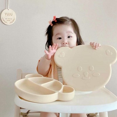 Baby Dinner Plate  Suption Cup Type  Baby Silicone Cutely Bear Divided Plate Children's Carton Learn To Eat Complementary Food Bowl			