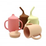 Food grade silicone straw cup high temperature anti-fall water cup infant amphora training drinking cup