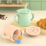 Silicone straw cup with straw child drop proof portable learning cup snack cup Baby silicone cup with lid