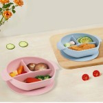 Baby integrated with suction cup compartment food tray fork and spoon feeding cutlery set children's silicone dinner plate