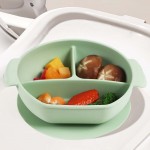 Baby integrated with suction cup compartment food tray fork and spoon feeding cutlery set children's silicone dinner plate