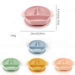 Baby integrated with suction cup compartment food tray fork and spoon feeding cutlery set children's silicone dinner plate