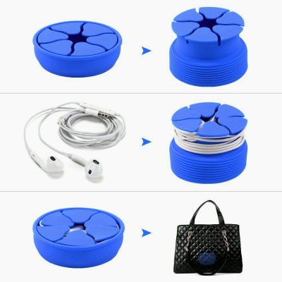 MingShore Silicone Cable Organizer For Earphones Digital Cables Portable Colorful Mini Earphone Holder Bowl Shape Cord Wire Cable Winder Blue
